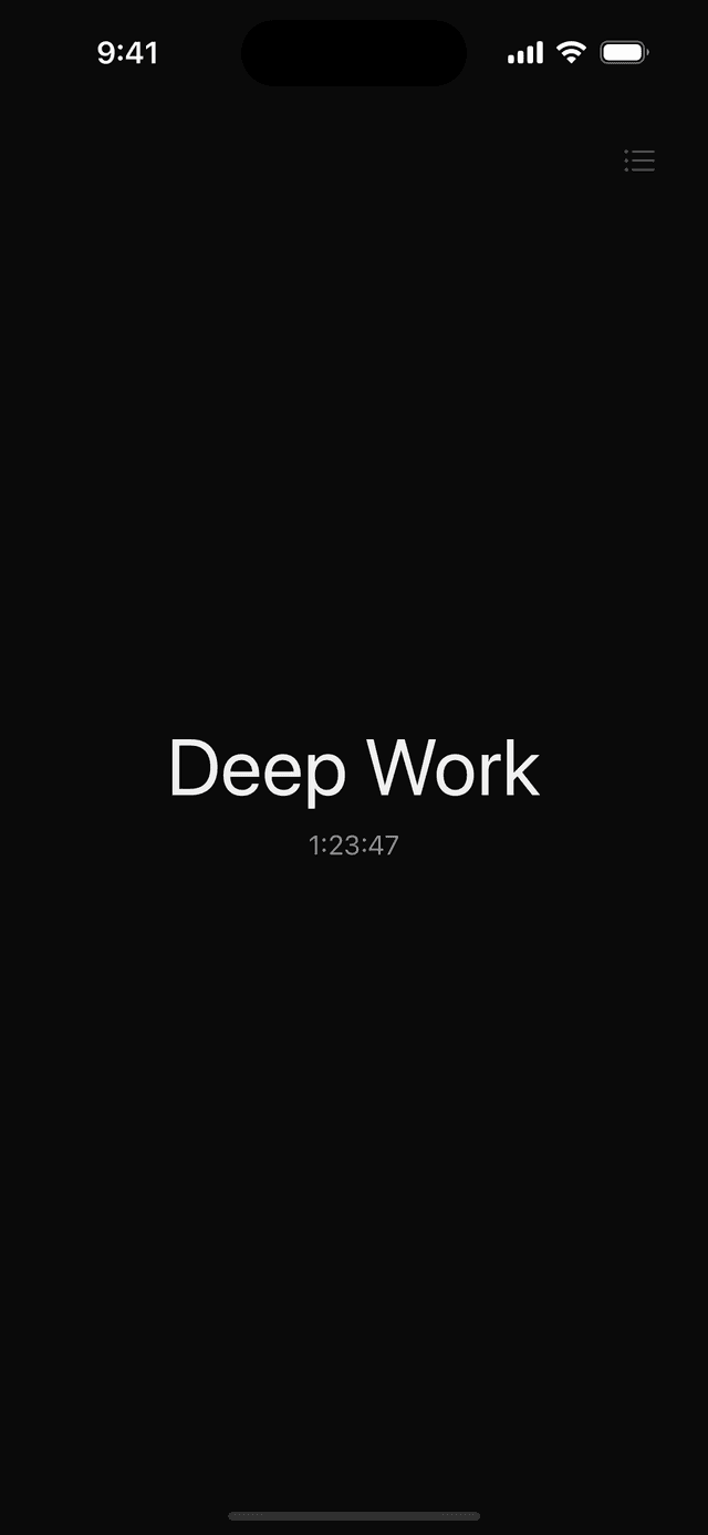 One app — active timer showing Deep Work